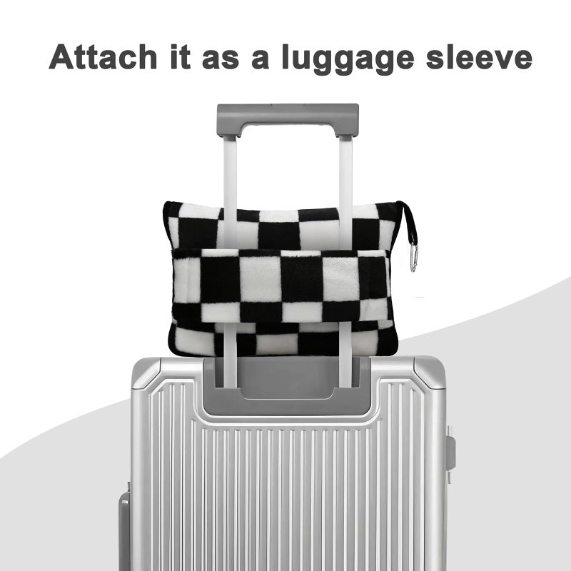 Jungle Star Travel Blanket and Pillow Compact, Premium Soft 2 in 1 Airplane Blanket with Soft Bag Pillowcaseï¼ŒHand Luggage Sleeve and Backpack Clip (Checkered Black) - Image 5