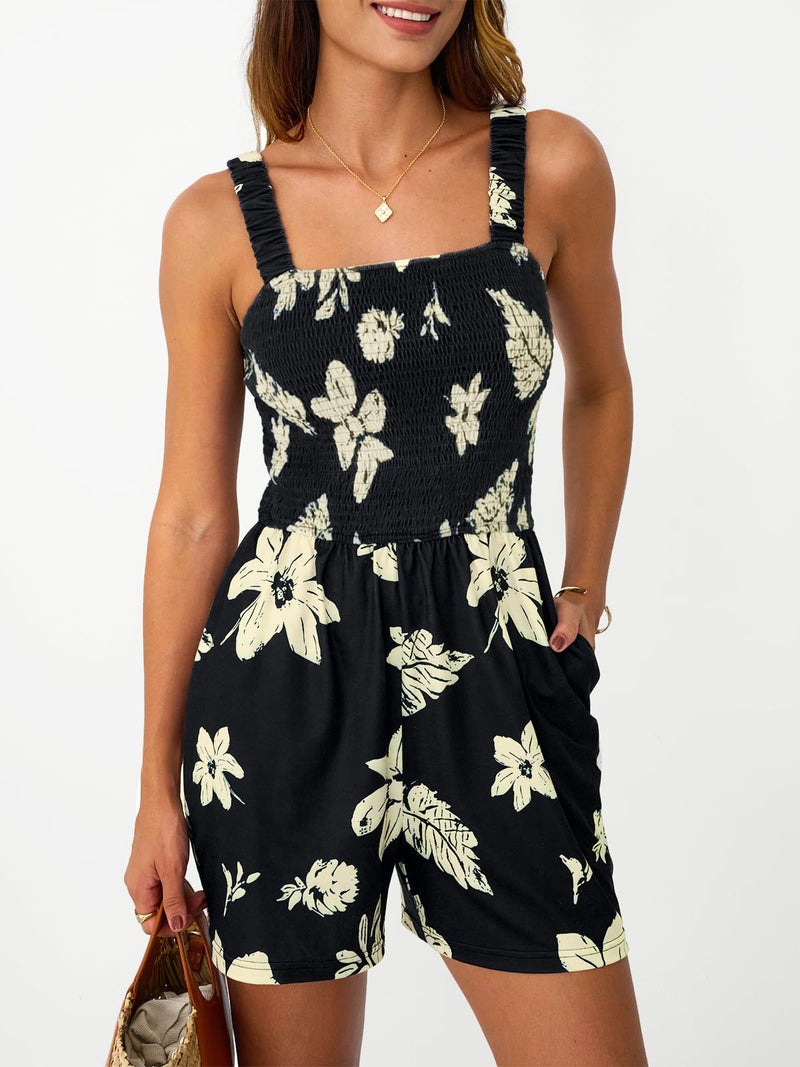 AUTOMET Rompers for Women Summer Vacation Beach Outfits Casual Loose Square Neck Shorts Jumpsuits Overalls 2026 Resort Wear Black M - Image 2