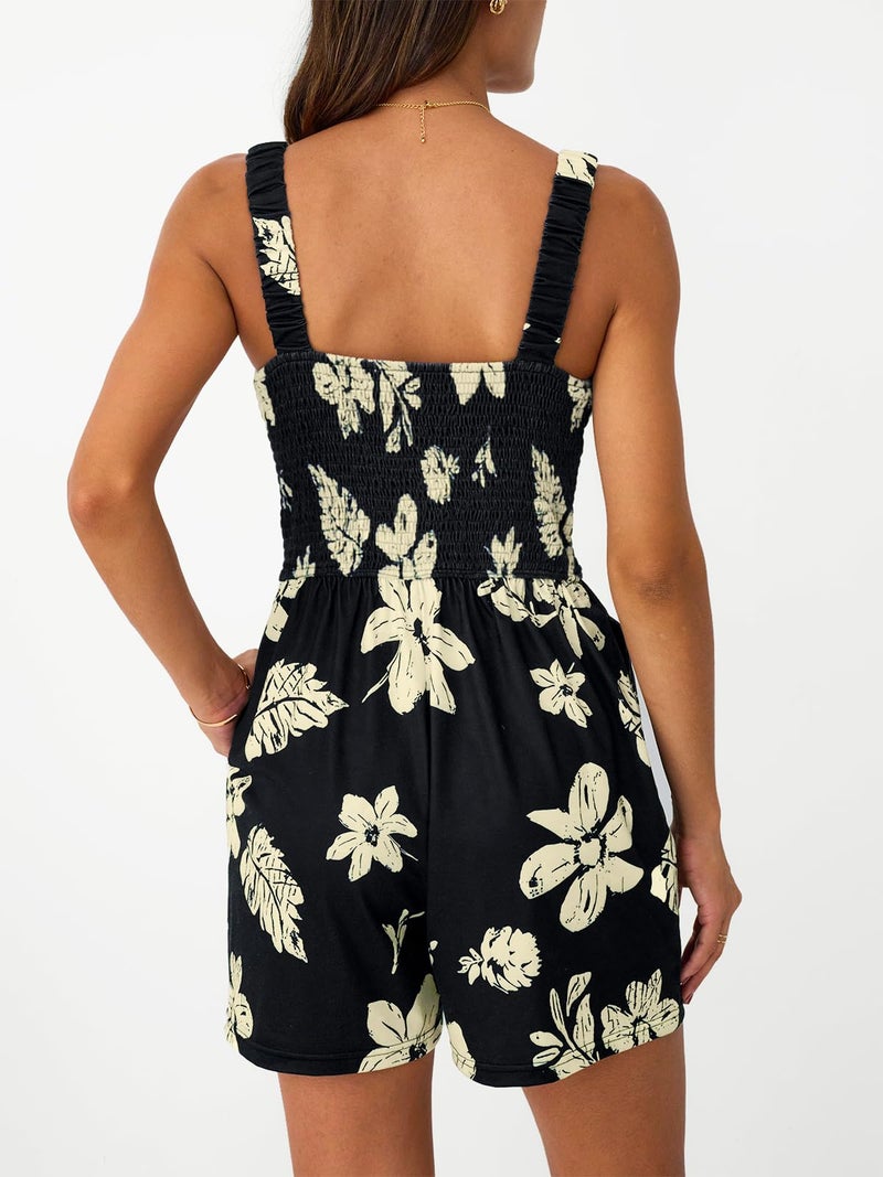 AUTOMET Rompers for Women Summer Vacation Beach Outfits Casual Loose Square Neck Shorts Jumpsuits Overalls 2026 Resort Wear Black M - Image 4