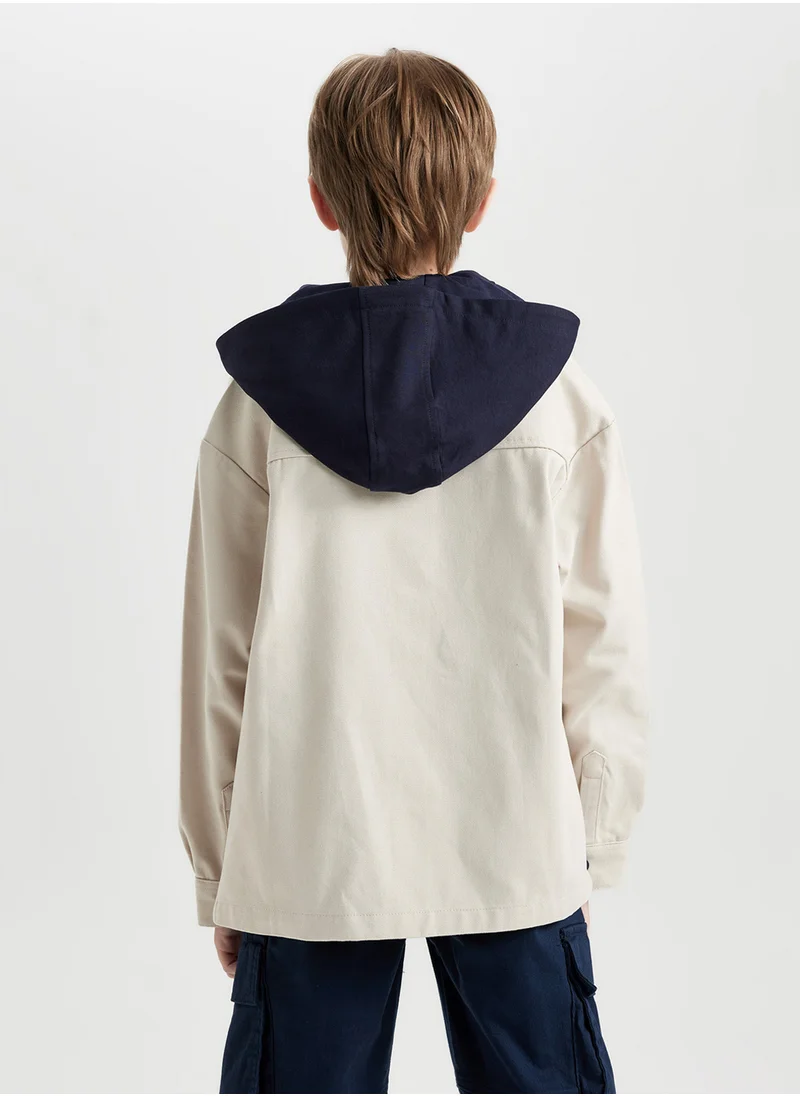 DeFacto Oversized Fit Wide Hooded Gabardine Long Sleeve Shirt