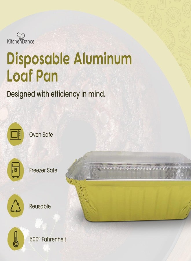 KitchenDance.com KitchenDance Disposable Colored Aluminum Loaf Pans with Plastic Lids - 1.5 Pounds Rectangular Aluminum Foil Baking Pan, Aluminum Pans Perfect for Baking, Cooking, Preparing Food, #1650P (Gold, 50) - Image 2