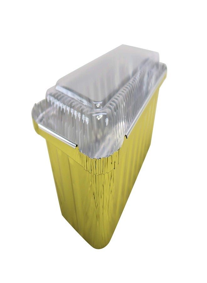 KitchenDance.com KitchenDance Disposable Colored Aluminum Loaf Pans with Plastic Lids - 1.5 Pounds Rectangular Aluminum Foil Baking Pan, Aluminum Pans Perfect for Baking, Cooking, Preparing Food, #1650P (Gold, 50) - Image 1