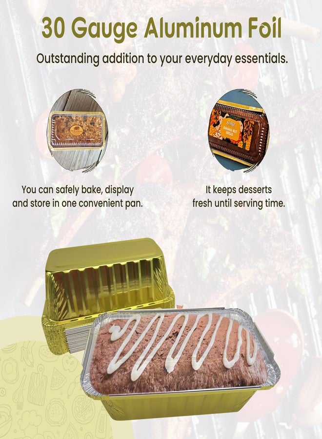 KitchenDance.com KitchenDance Disposable Colored Aluminum Loaf Pans with Plastic Lids - 1.5 Pounds Rectangular Aluminum Foil Baking Pan, Aluminum Pans Perfect for Baking, Cooking, Preparing Food, #1650P (Gold, 50) - Image 3