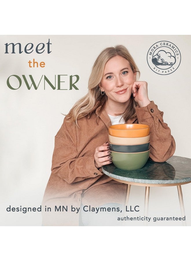 Mora Ceramic Artisan Matte Bowls For Kitchen 28oz - Bowl Set of 4 - For Cereal, Salad, Pasta, Soup, Dessert etc - Dishwasher, Microwave, and Oven Safe - For Breakfast, Lunch and Dinner - Safari Colors - Image 3