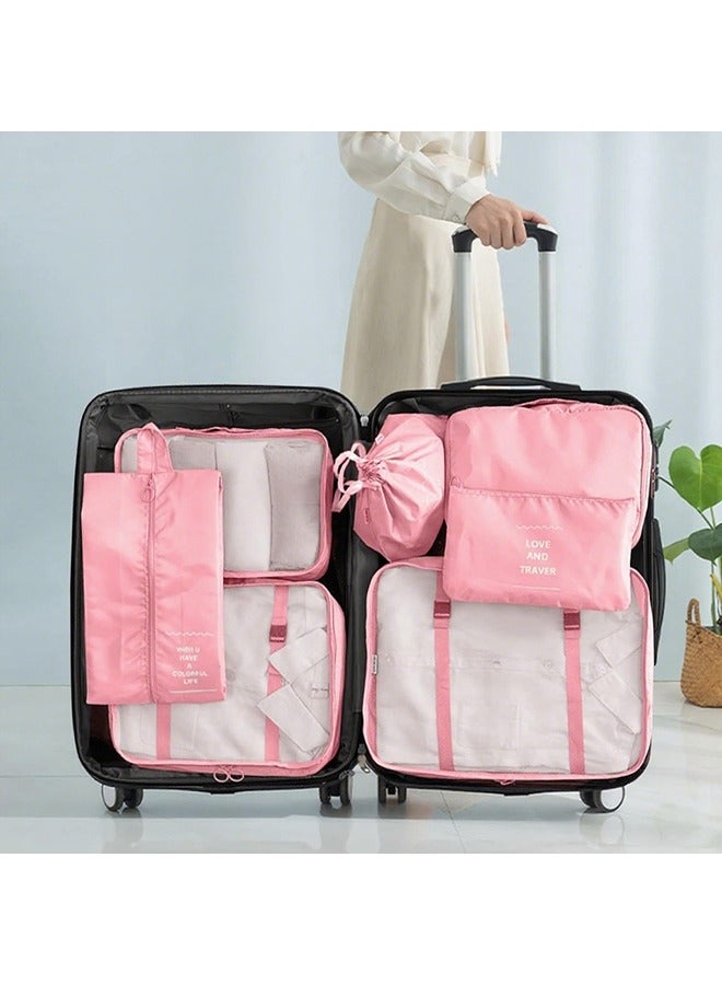 Travel Organizer Folding Set Toiletries Cosmetic Bag Clothes Shoes Digital Storage Bag Drawstring Luggage Travel Bag Blue Pink  - Image 4