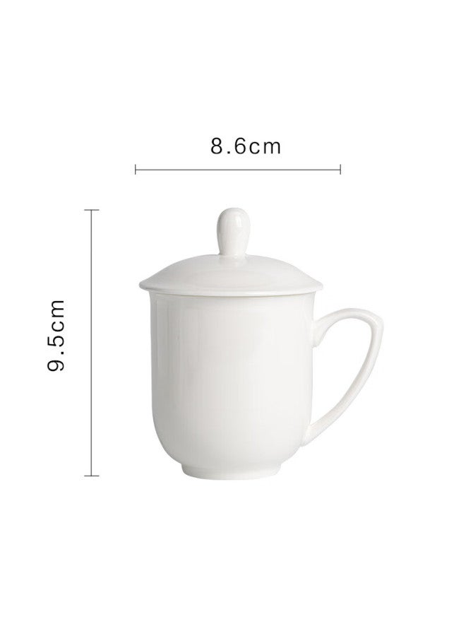 JD.com Jd Jingzao Ceramic Tea Cup With Lid For Office Meeting, White, 360Ml, Pack Of 10 - Image 4