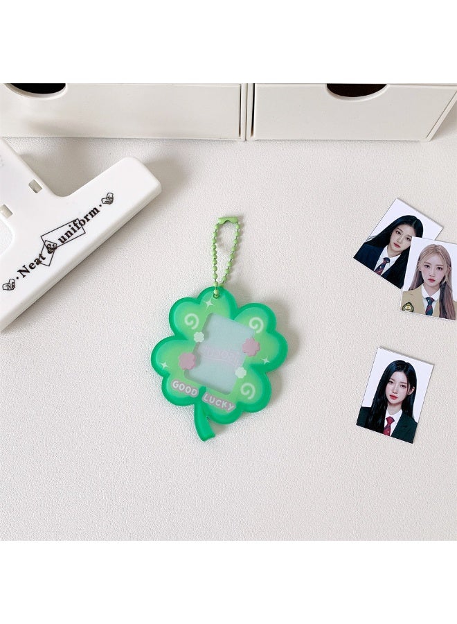 NIBEMINENT 1 - Piece Four-Leaf Grass Kpop Photo Card Holder Pendant Key Chain ID Badge Holder ID Card Holder Photo Card Protector for School ID Office ID Access Card for Women Girls - Image 1