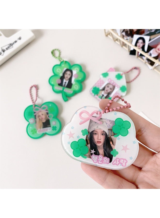 NIBEMINENT 1 - Piece Four-Leaf Grass Kpop Photo Card Holder Pendant Key Chain ID Badge Holder ID Card Holder Photo Card Protector for School ID Office ID Access Card for Women Girls - Image 3