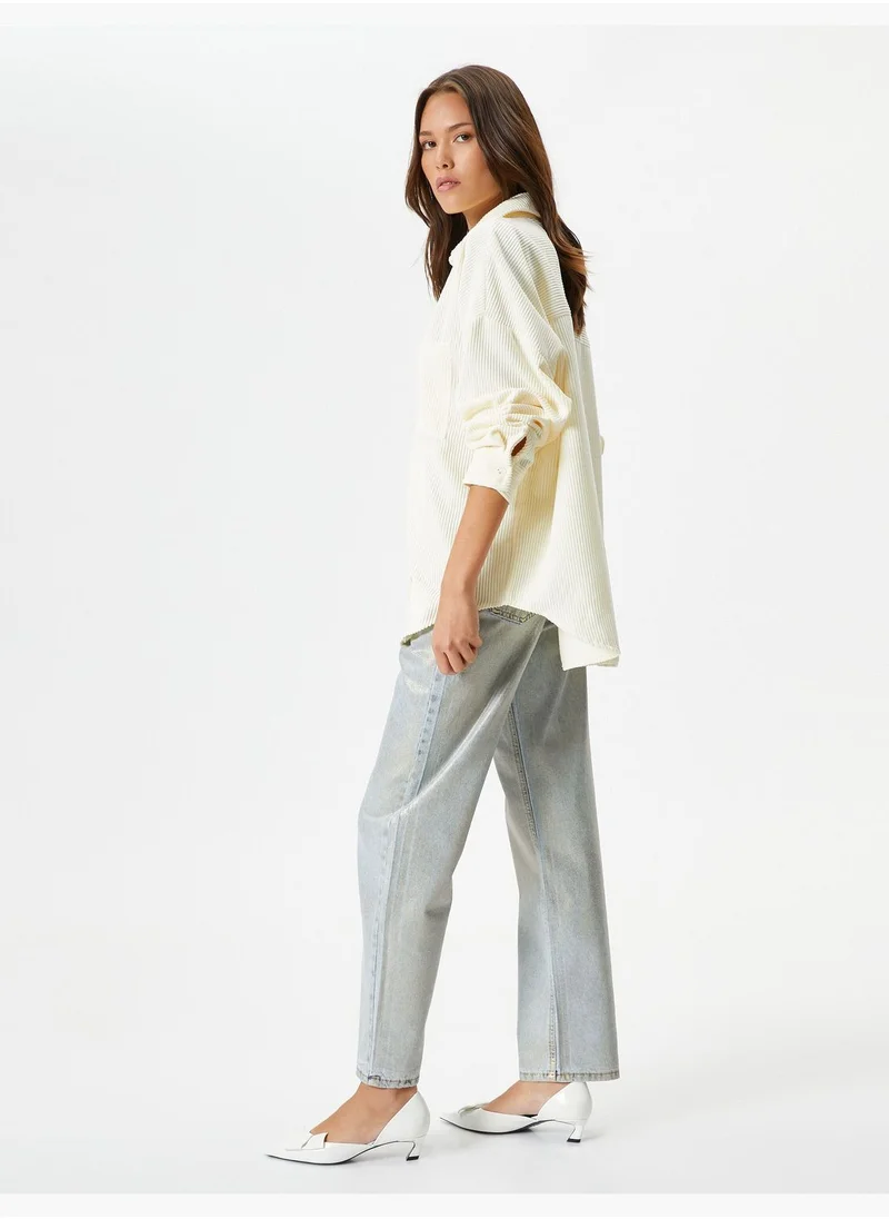 كوتون Regular Fit Pocket Detail Buttoned Ribbed Velvet Shirt