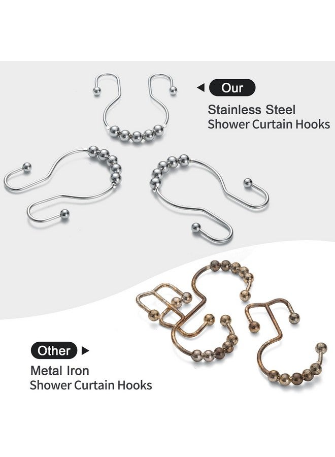 Goowin Goowin Shower Curtain Hooks, 12 Pcs Shower Curtain Rings, Stainless Steel Silver Shower Curtain Hooks Rings Rust Proof, Smooth Sliding Anti-Drop Double Shower Hooks for Shower Curtain, Rods (Chrome)  - Image 1