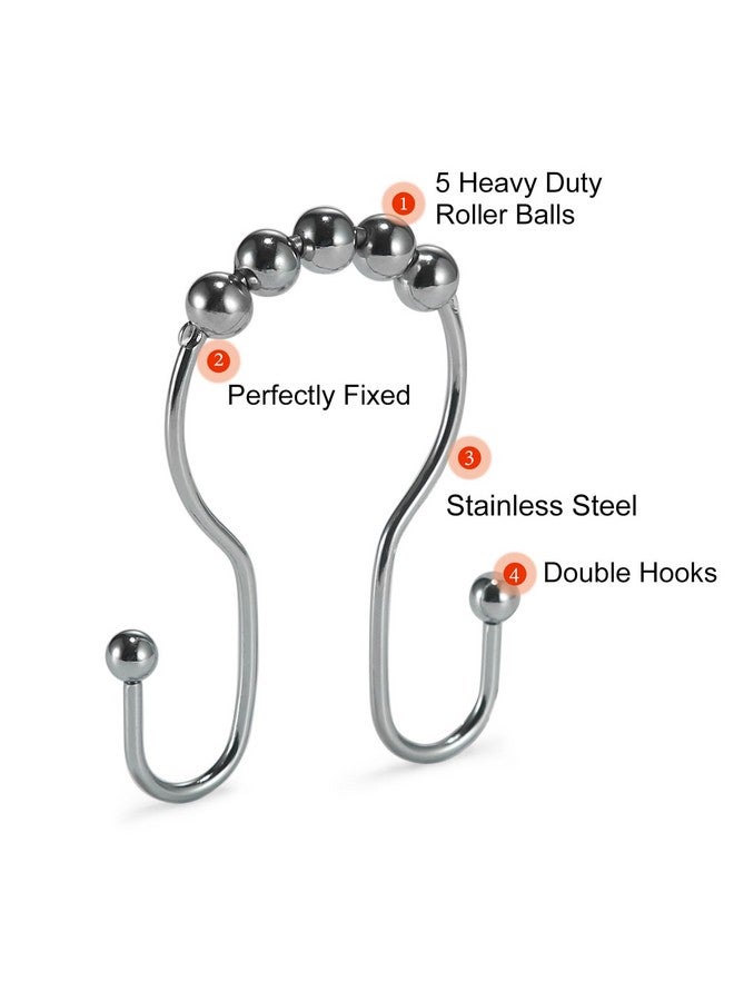 Goowin Goowin Shower Curtain Hooks, 12 Pcs Shower Curtain Rings, Stainless Steel Silver Shower Curtain Hooks Rings Rust Proof, Smooth Sliding Anti-Drop Double Shower Hooks for Shower Curtain, Rods (Chrome)  - Image 3