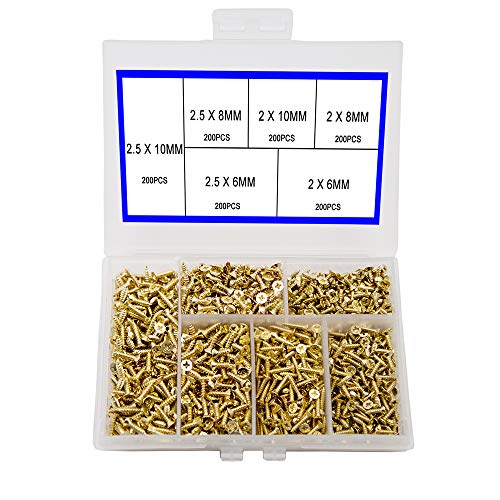 newlng 1200pcs Small Screws Phillips Flat Head Cross Self Tapping Tiny Screw Cabinet Electronic Accessories Screw Multifunctional DIY Micro Woodworking Mini Screw Set Gold - Image 1
