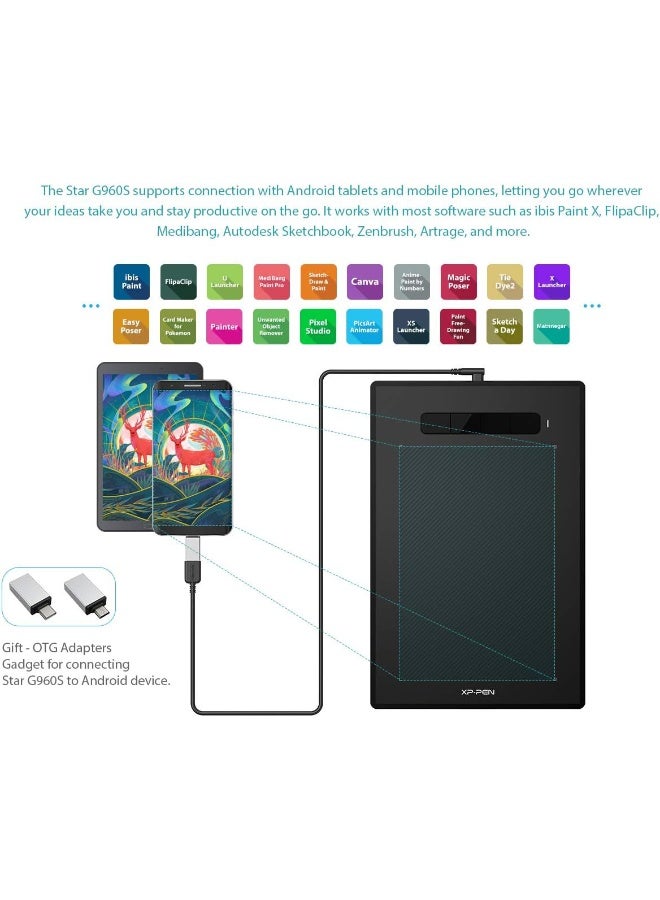 XP-PEN Star G960S Plus Drawing Graphic Tablet - Size 9 X 6 Inch - Image 5