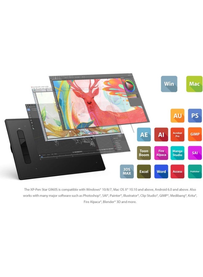 XP-PEN Star G960S Plus Drawing Graphic Tablet - Size 9 X 6 Inch - Image 4
