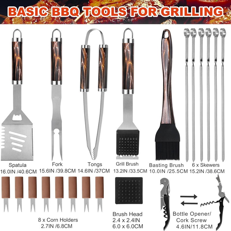 grilljoy مجموعة أدوات الشواء - 22 قطعة من الفولاذ المقاوم للصدأ لملحقات الشواء في الهواء الطلق مع حقيبة ألمنيوم سوداء - هدايا الشواء لعيد الميلاد للرجال والآباء - مجموعة أدوات الشواء - Image 2