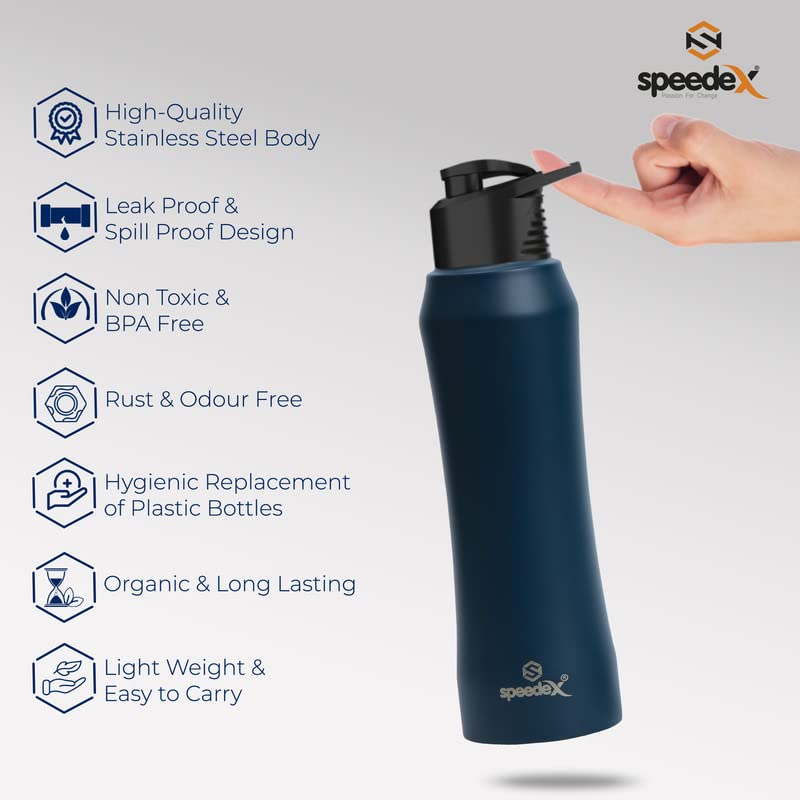 Speedex Stainless Steel Dark Blue Water Bottle 1 Litre with Sipper Cap – Leak-Proof, Durable, Lightweight | Ideal for Kids, Adults, Office, School, Travel | Pack of 2, Set of 2, Combo of 2 1000ml Each - Image 3