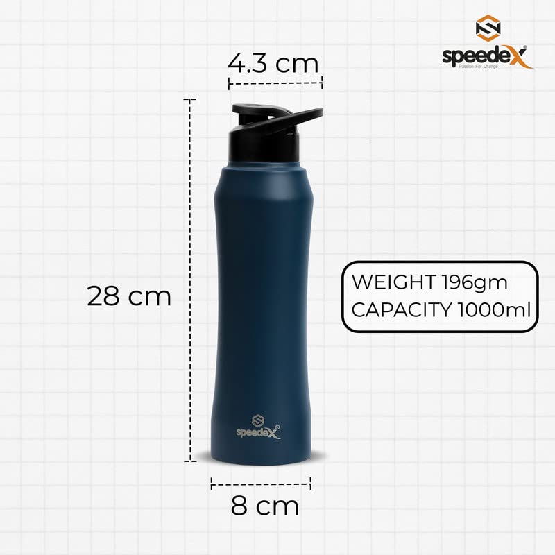Speedex Stainless Steel Dark Blue Water Bottle 1 Litre with Sipper Cap – Leak-Proof, Durable, Lightweight | Ideal for Kids, Adults, Office, School, Travel | Pack of 2, Set of 2, Combo of 2 1000ml Each - Image 4