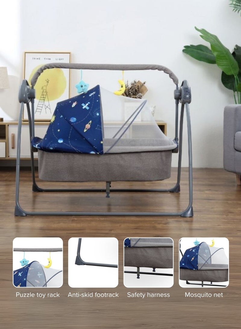 Moms Magic Baby Cradle Grey Tone Blue– Foldable Design with Adjustable Electric Swing, Bluetooth Music, & Remote Control – Ideal for Newborn Comfort and Convenience – Stylish & Compact - Image 5