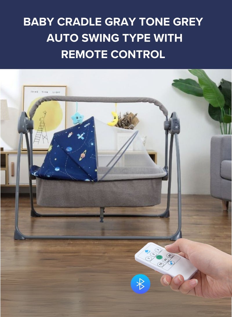 Moms Magic Baby Cradle Grey Tone Blue– Foldable Design with Adjustable Electric Swing, Bluetooth Music, & Remote Control – Ideal for Newborn Comfort and Convenience – Stylish & Compact - Image 3