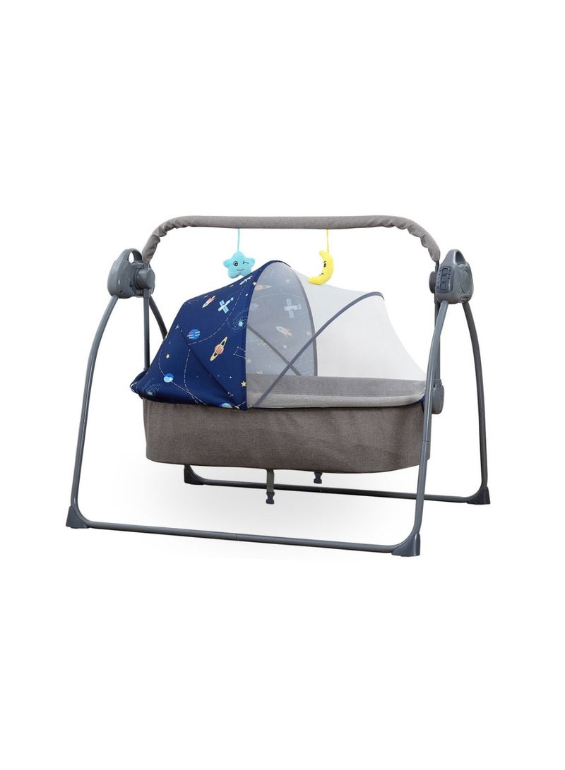 Moms Magic Baby Cradle Grey Tone Blue– Foldable Design with Adjustable Electric Swing, Bluetooth Music, & Remote Control – Ideal for Newborn Comfort and Convenience – Stylish & Compact - Image 2
