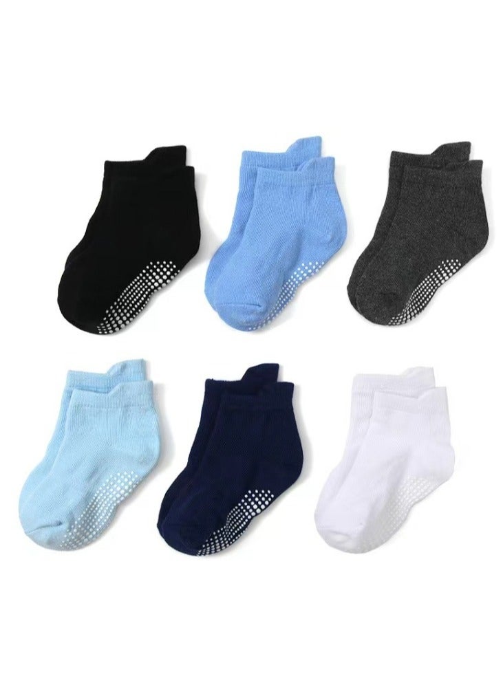 6 Pairs Of Cotton Toddler Non-Slip Cotton Socks - Anti-Skid Baby Crew Ankle Socks for Boys & Girls, Soft & Breathable, Multicolor (0-5 Years) - Image 1