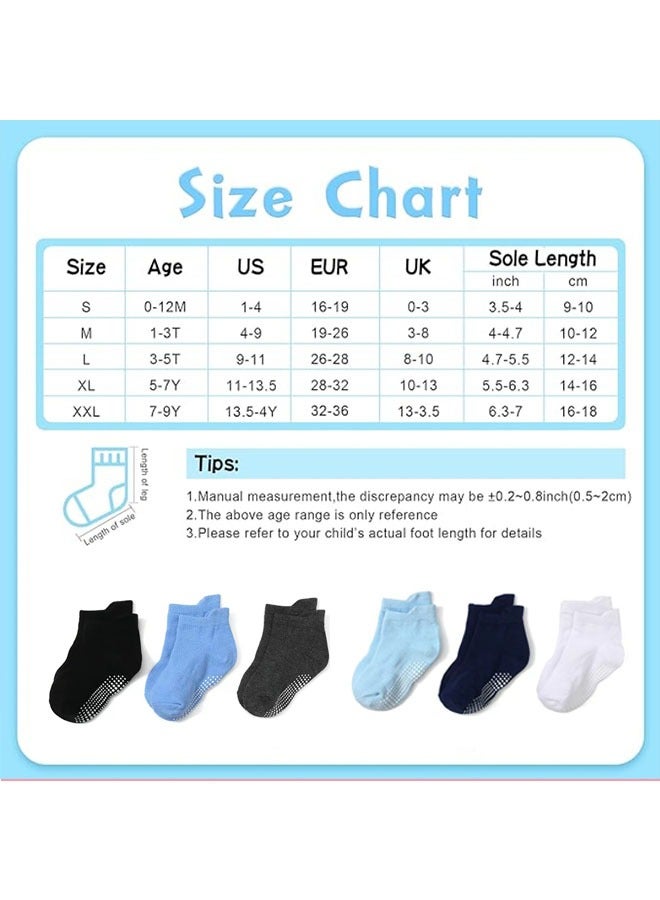 6 Pairs Of Cotton Toddler Non-Slip Cotton Socks - Anti-Skid Baby Crew Ankle Socks for Boys & Girls, Soft & Breathable, Multicolor (0-5 Years) - Image 2