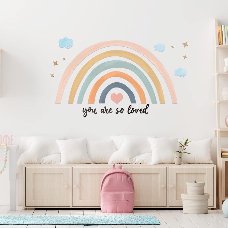 Containlol Rainbows Wall Decal, Rainbow Stickers Large Rainbow Wall Decor Peel and Stick Wallpaper for Girl Bedroom Baby Shower Nursery Kid Playroom Decor You are So Loved 30 x 14 inch (Pink Blue) - Image 4