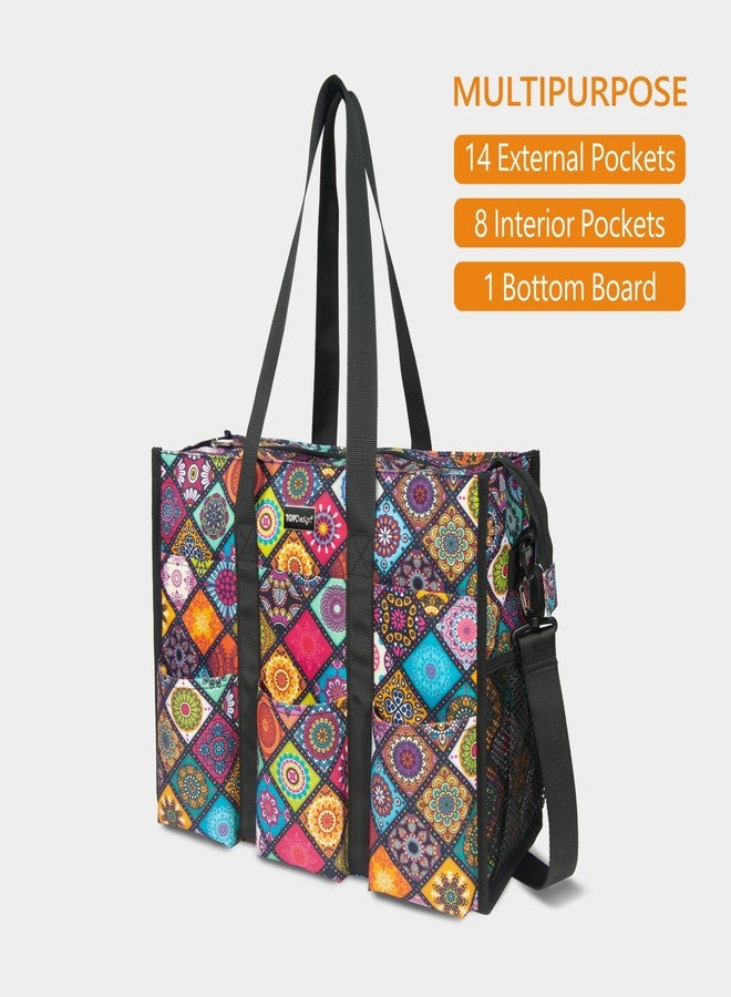 TOPDesign Utility Water Resistant Tote Bag with 22 Exterior & Interior Pockets, Top Zipper Closure & Thick Bottom Support, Perfect Gifts for Working Women, Teachers, Nurses, Accountants (Yoga) - Image 3