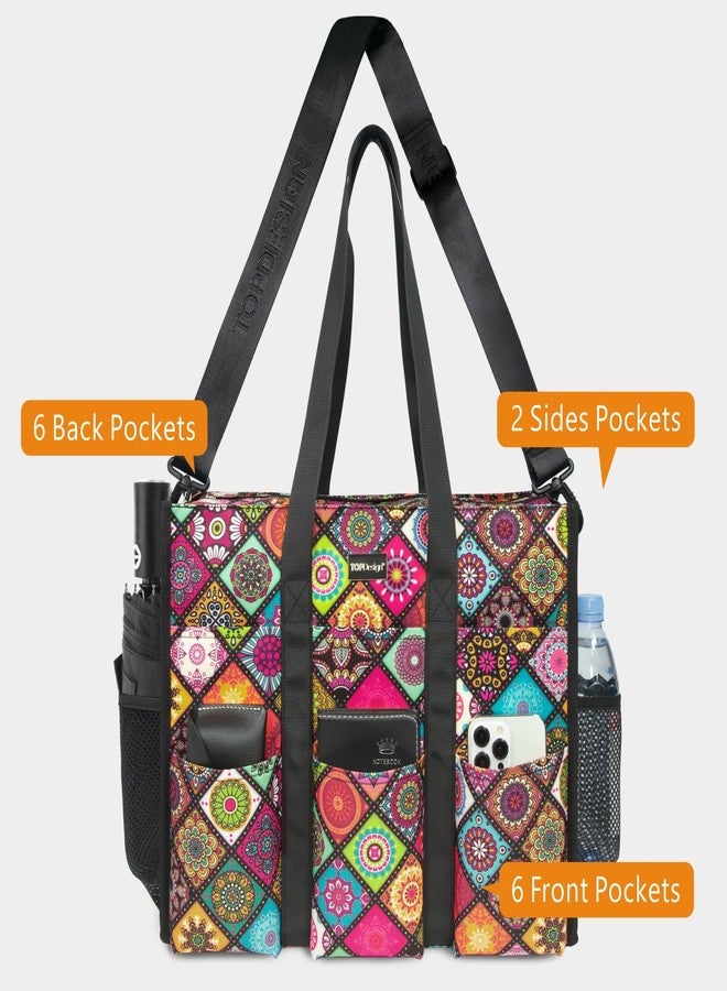TOPDesign Utility Water Resistant Tote Bag with 22 Exterior & Interior Pockets, Top Zipper Closure & Thick Bottom Support, Perfect Gifts for Working Women, Teachers, Nurses, Accountants (Yoga) - Image 4