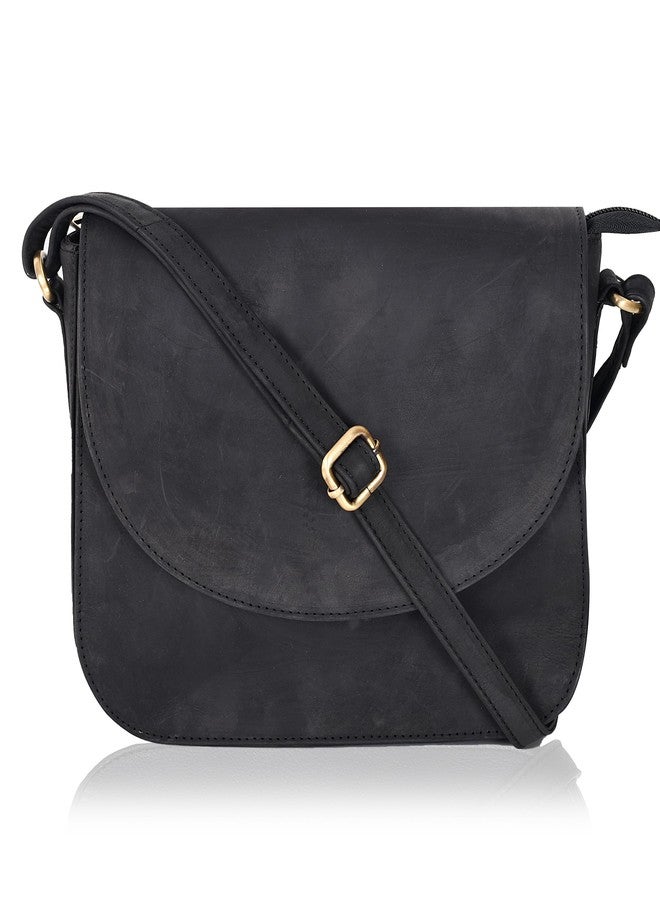 Ozora Vintage Genuine Leather Shoulder Crossbody Purse For Women with Adjustable Strap, Mobile Pocket & Inside Zipper (Black Hunter) - Image 1