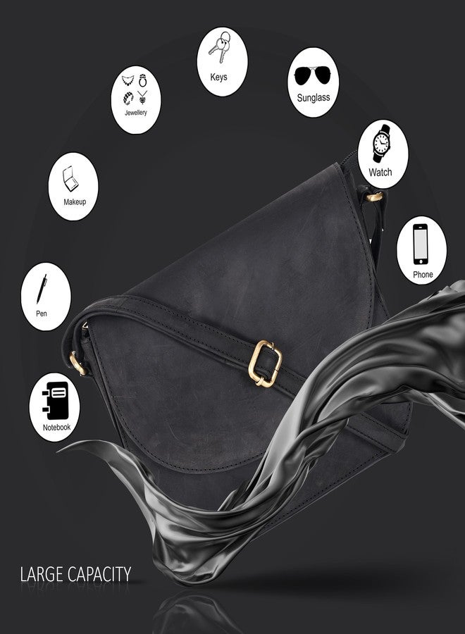 Ozora Vintage Genuine Leather Shoulder Crossbody Purse For Women with Adjustable Strap, Mobile Pocket & Inside Zipper (Black Hunter) - Image 3