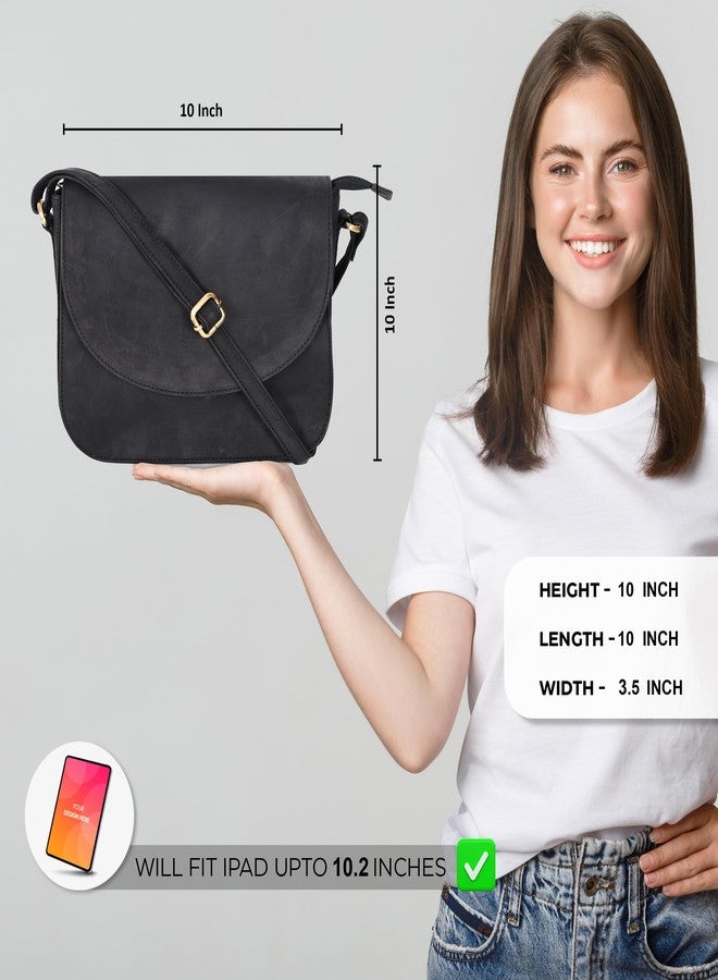 Ozora Vintage Genuine Leather Shoulder Crossbody Purse For Women with Adjustable Strap, Mobile Pocket & Inside Zipper (Black Hunter) - Image 2