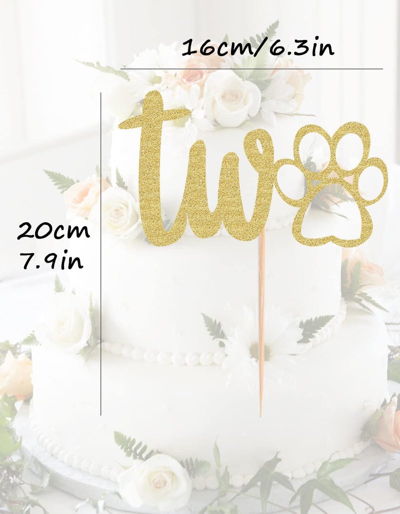 AHAORAY Paw Print Two Cake Topper - Gold Glitter Pet Dog Second Birthday Cake Decorations Supplies - Pet Puppy Theme Party Cake Decor  for Pet Birthday Party  Baby Shower Favors or Photo Booth Props - Image 3