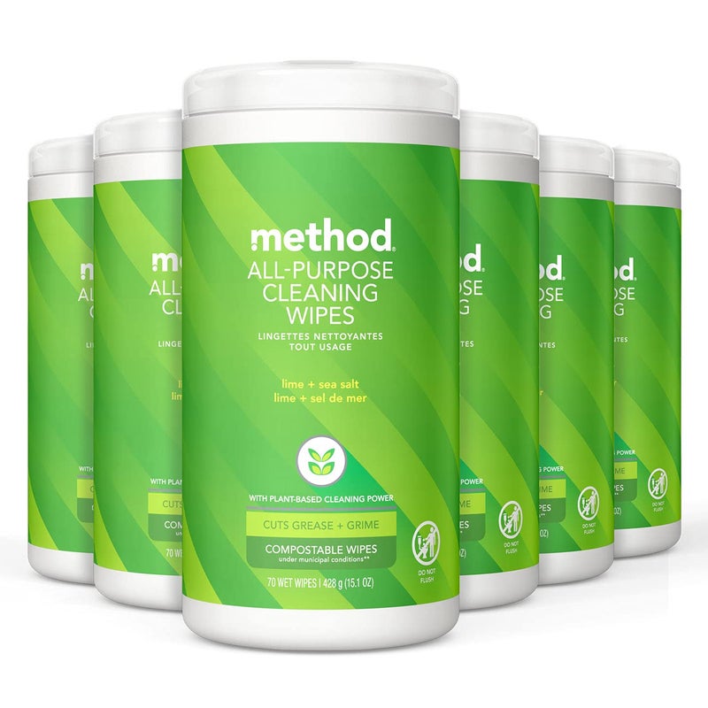 Method All-Purpose Cleaning Wipes, Lime + Sea Salt, Multi-Surface, Compostable, 70 Count (Pack of 6) - Image 1