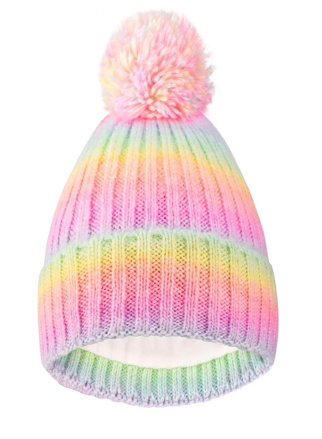 EDCYF Kids Winter Knit Beanie Hat Children's Thick Warm Fleece Lined Hat with Pompom for Girls Ages 4-10 - Image 1