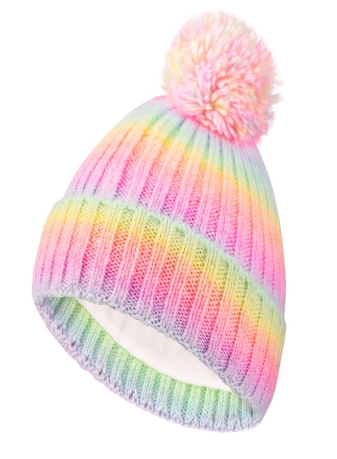EDCYF Kids Winter Knit Beanie Hat Children's Thick Warm Fleece Lined Hat with Pompom for Girls Ages 4-10 - Image 3
