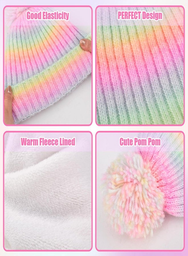 EDCYF Kids Winter Knit Beanie Hat Children's Thick Warm Fleece Lined Hat with Pompom for Girls Ages 4-10 - Image 4