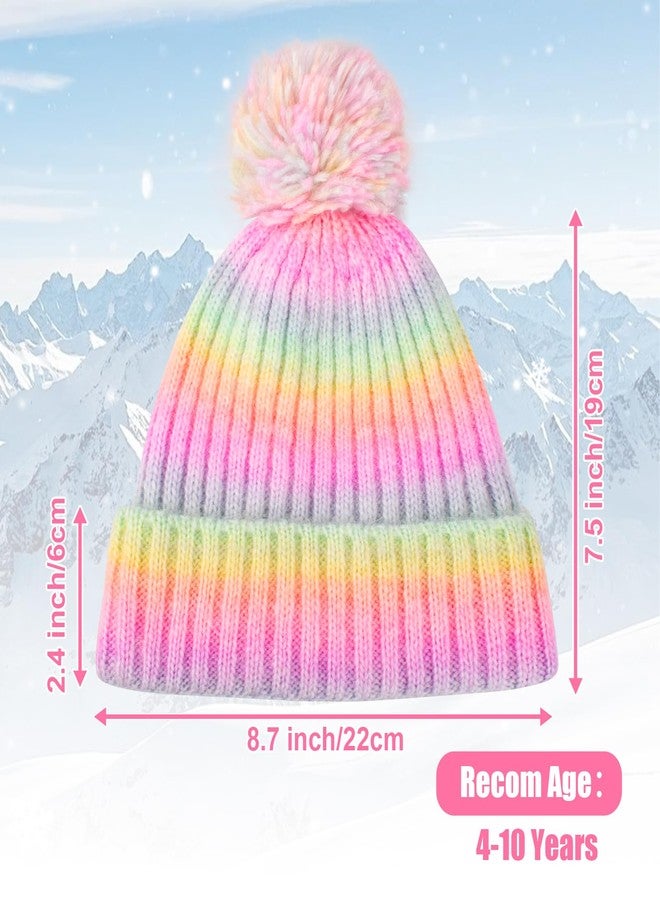 EDCYF Kids Winter Knit Beanie Hat Children's Thick Warm Fleece Lined Hat with Pompom for Girls Ages 4-10 - Image 5