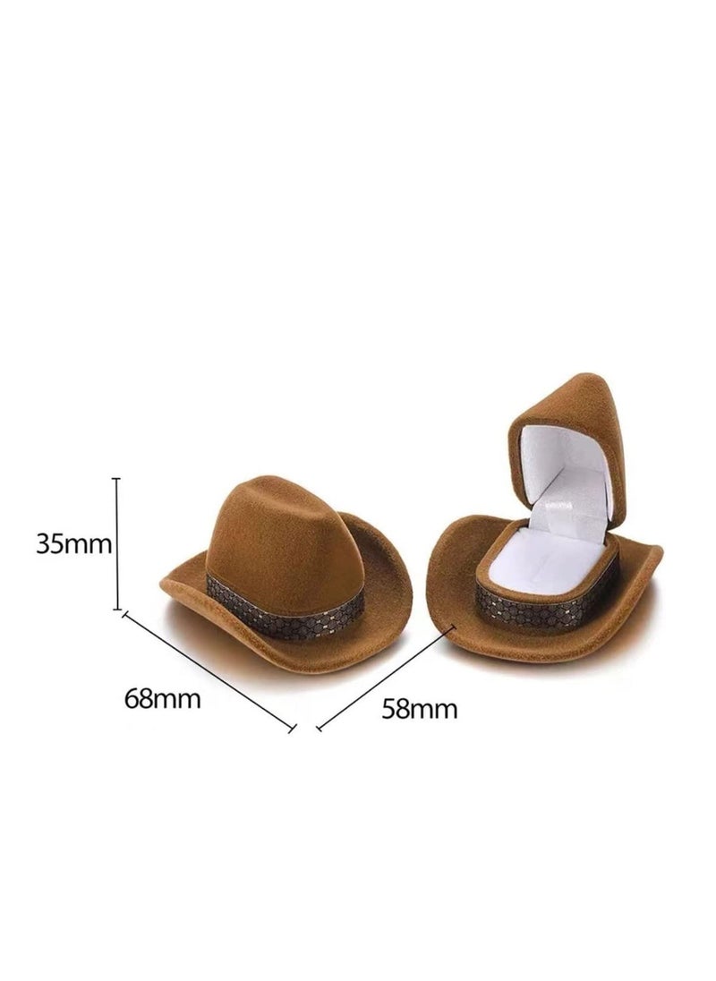 SYOSI - Jewelry Box, Creative Cowboy Hat Jewelry Case, Small Jewelry Box Travel Case, Premium Fashion Velvet Ring Box, Western Cowboy Hat Jewelry Organizer, Vintage Ring Box for Wedding Ceremony (Brown) - Image 1