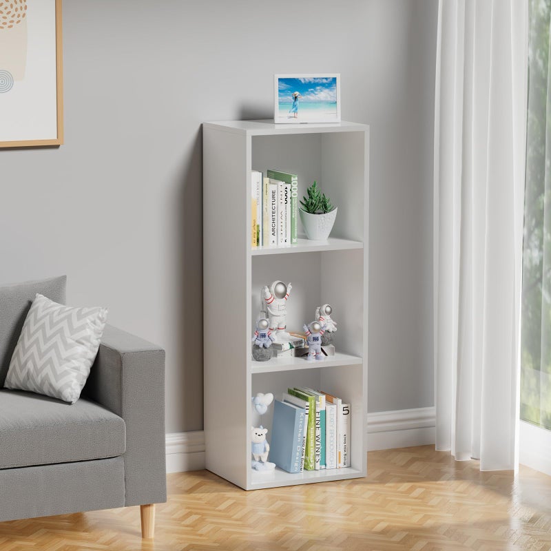 Nestwise 3 Tier Bookshelf, Narrow Bookcase for Small Spaces, Wooden Book Case Bookshelves Storage Organizer for Bedroom Living Room Home Office (White, 3 Cube) - Image 2