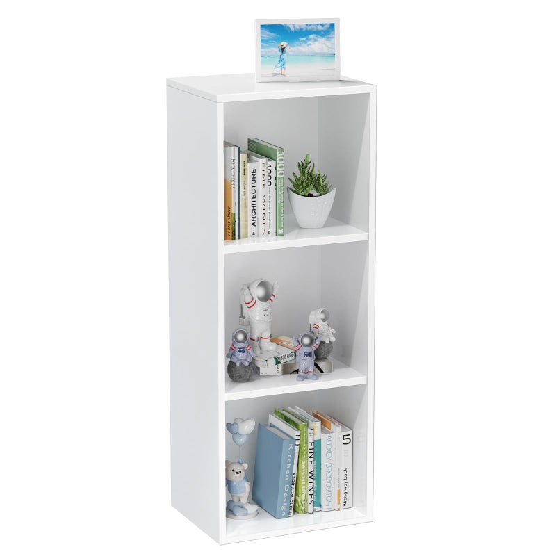 Nestwise 3 Tier Bookshelf, Narrow Bookcase for Small Spaces, Wooden Book Case Bookshelves Storage Organizer for Bedroom Living Room Home Office (White, 3 Cube) - Image 1