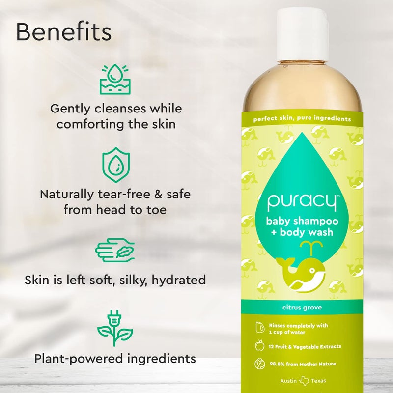 Puracy Shampoo & Body Wash for Children, Gently Scented Natural Baby Wash for Sensitive Skin, Plant-Based Baby Shampoo and Daily Bath Soap, Nourishes & Protects, 12 Ounce - Image 2