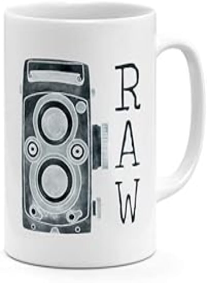 RYN PRINTED DESIGN Raw Vintage Camera Coffee Mug White 11ounce