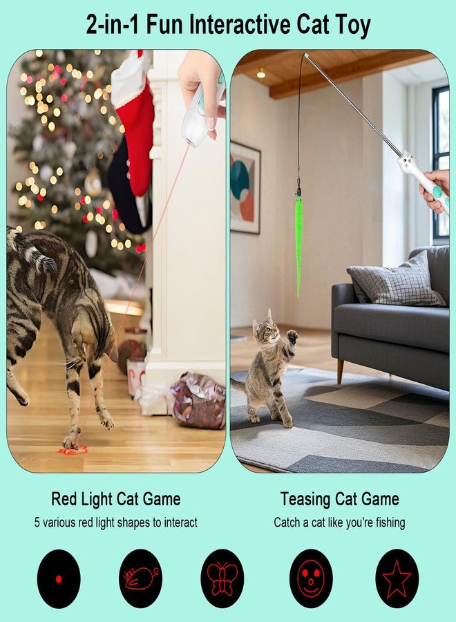 TBTeek Cat Toy, 2in1 Light and Retractable Pole with Feather, Rechargeable, Long Range 5 Modes, Interactive Toy for Indoor Cat Kitten Dog - Image 2