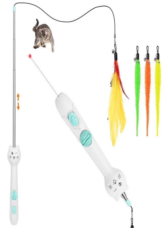 TBTeek Cat Toy, 2in1 Light and Retractable Pole with Feather, Rechargeable, Long Range 5 Modes, Interactive Toy for Indoor Cat Kitten Dog - Image 1