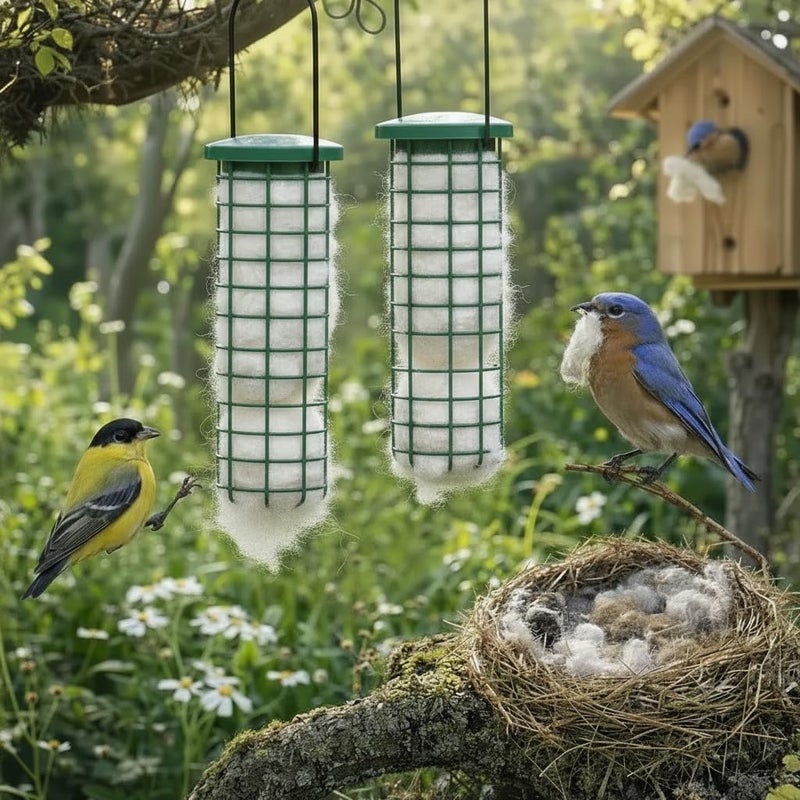 CEDAR ALPHA 2pc Handmade Fiber Bird Nesting, Bird House Material,Birds Nests Material Holder, Fatball Feeder, Nesting Fiber in Metal Cage, Refillable,Design for Bird Lovers, Home Garden Yard - Image 1