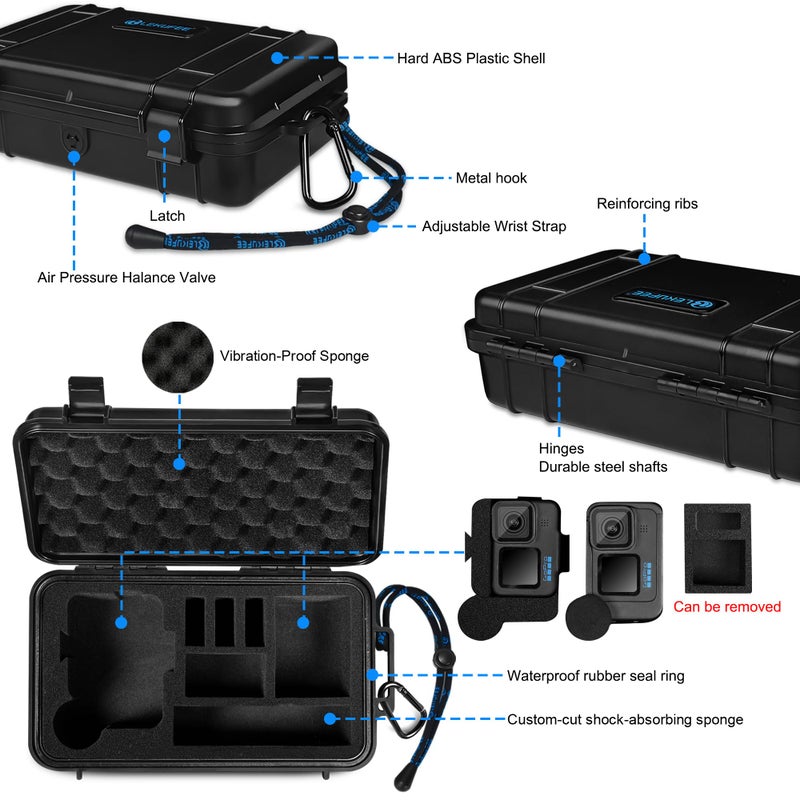 Lekufee Travel Waterproof Hard Case for Gopro Hero 13/12 / 11/10 / 9, Hero 4K, Media Mod, and Other Accessories(Case & Bag Only) - Image 3