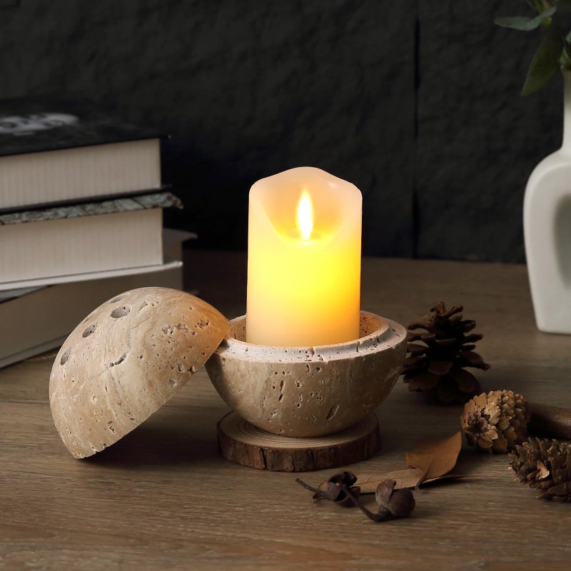 Koville Natural Travertine Incense Burner, Stone Incense Holder for Cone/Balsam Fir/Palo Santo/Sage, Handmade Sphere Marble Incense Burner for Meditation Yoga SPA Relaxation, Home Decor(Beige) - Image 5