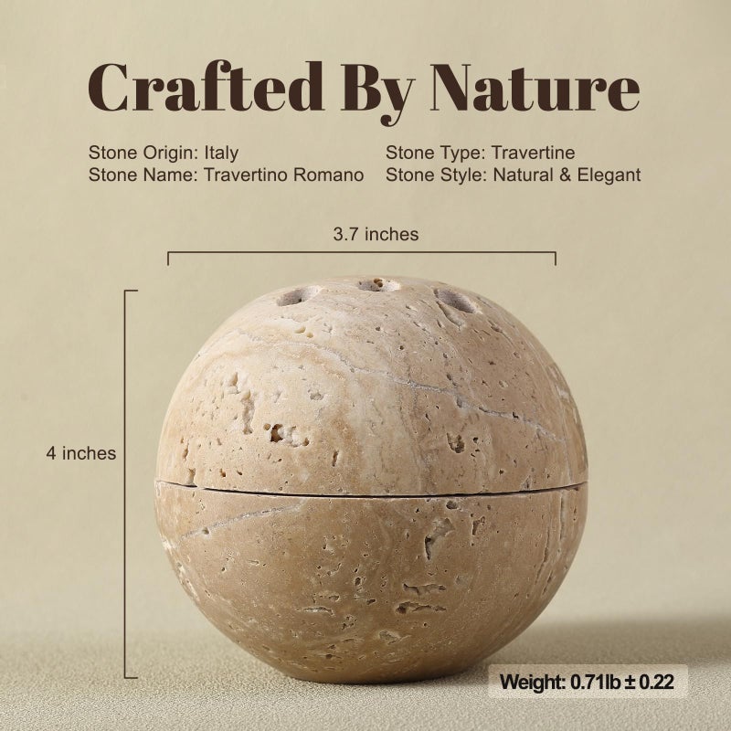 Koville Natural Travertine Incense Burner, Stone Incense Holder for Cone/Balsam Fir/Palo Santo/Sage, Handmade Sphere Marble Incense Burner for Meditation Yoga SPA Relaxation, Home Decor(Beige) - Image 3