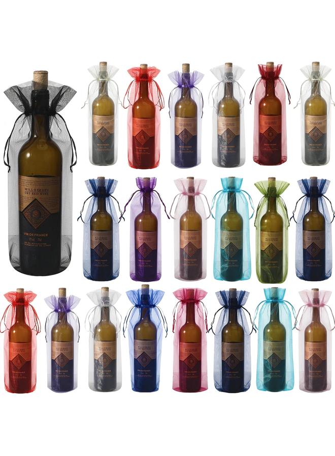 Bluejw Nuogo 70 Pcs Sheer Organza Wine Bags 14.6 x 5.5 Wine Gift Pouches Sheer Mesh Wine Gift Pouches Reusable Bottle Wrap Bottle Covers Drawstring Gift Wrap Bags Dresses for Wedding Christmas Baby Shower - Image 1